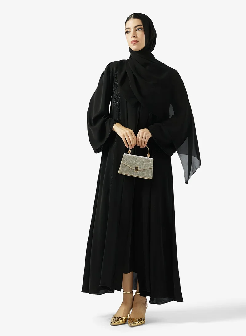 hayas closet Black Embellished Abaya With Sheila